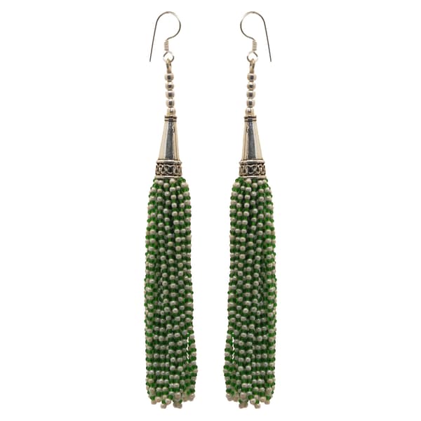 Pearl & Peridot Color Zircon Beads Dangle Drop Style Earrings CE-1158