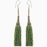 Pearl & Peridot Color Zircon Beads Dangle Drop Style Earrings CE-1158 photo 3