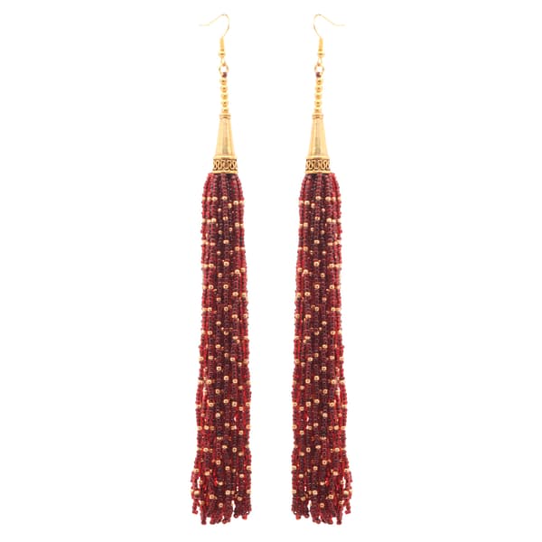 Red Garnet Color Zircon Beads Dangle Drop Style Earrings CE-1159