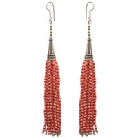 Pearl & Red Jade Color Zircon Beads Dangle Style Earrings CE-1161 photo 1