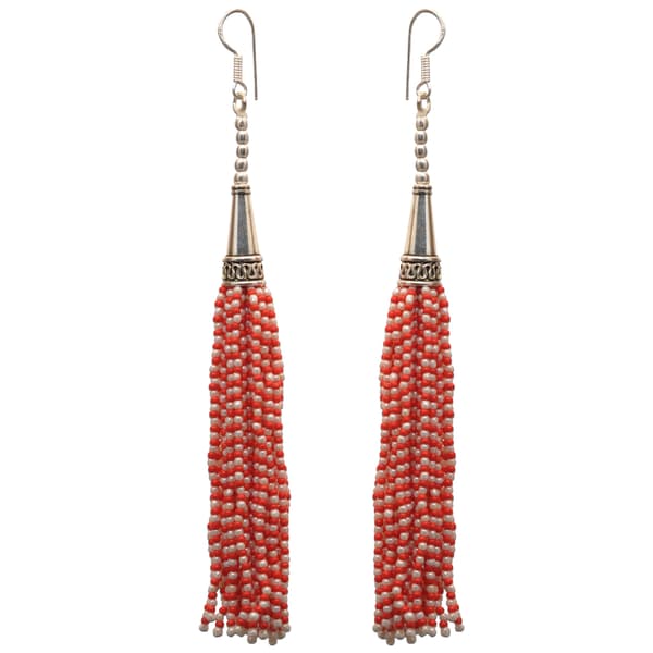 Pearl & Red Jade Color Zircon Beads Dangle Style Earrings CE-1161