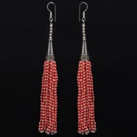 Pearl & Red Jade Color Zircon Beads Dangle Style Earrings CE-1161 photo 3