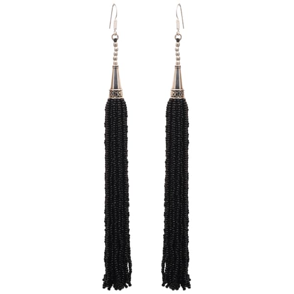 Black Onyx Zircon Beads Dangle Drop Style Earrings CE-1162