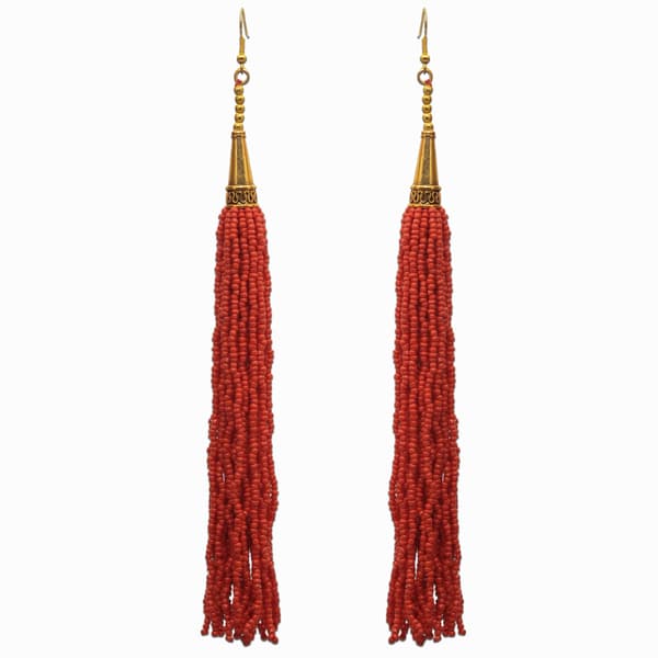 Red Jasper Color Zircon Beads Dangle Drop Style Earrings CE-1164