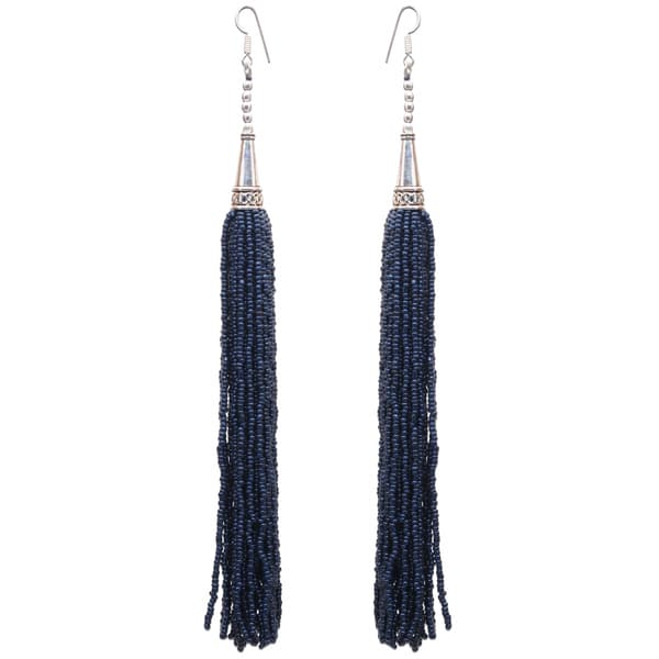 Blue Sapphire Color Zircon Beads Dangle Drop Style Earrings CE-1165