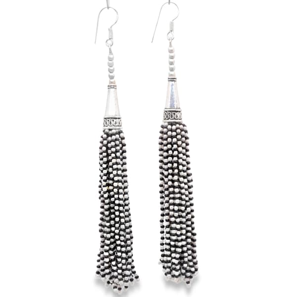 Pearl & Black Onyx Zircon Beads Dangle Drop Style Earrings CE-1166