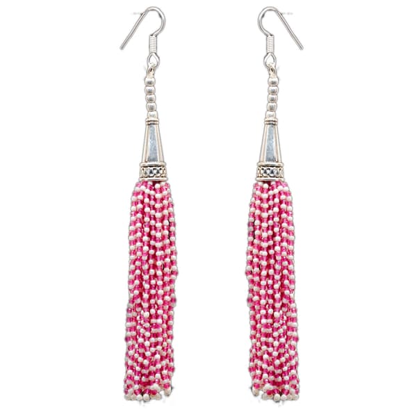 Pearl & Pink Tourmaline Zircon Beads Dangle Style Earrings CE-1168