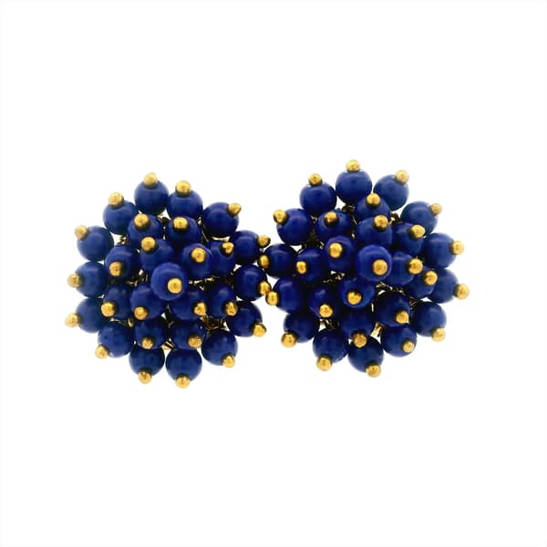 Lapis Lazuli Zircon Beads Earrings In Yellow Gold Plating CE-1187