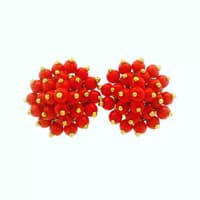 Coral Zircon Beads Earrings In Yellow Gold Plating CE-1188 photo 1