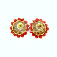 Coral Zircon Beads Earrings In Yellow Gold Plating CE-1188 photo 4