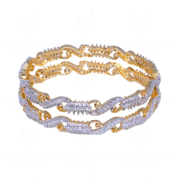 Cubic Zirconia Studded Gold Plated Pair Of Bangles FB1005