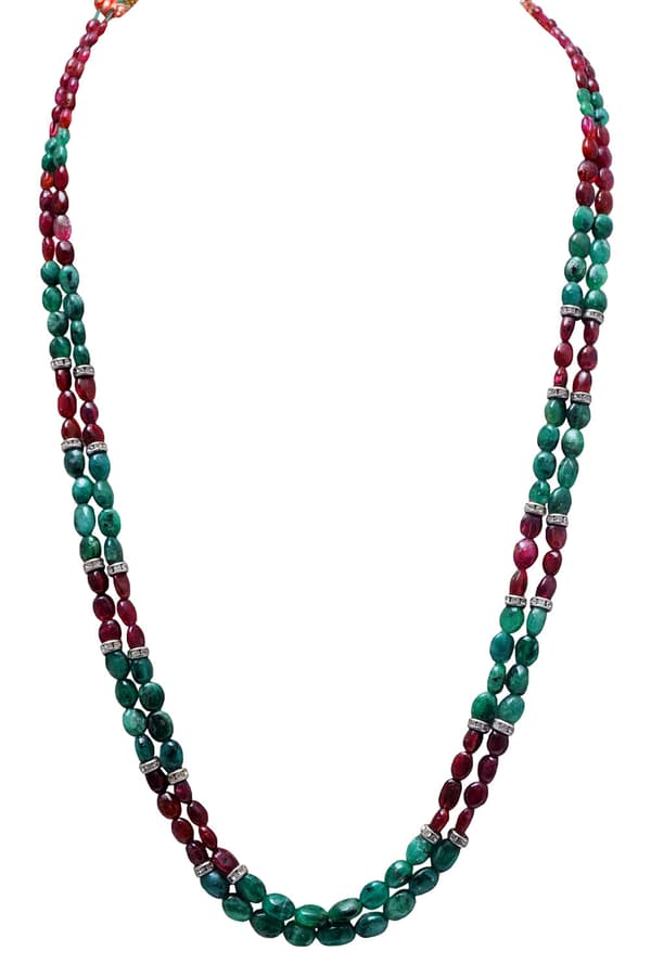 2 Layer Emerald & Spinel Rare Gemstone Beaded Necklace for Women NP1006