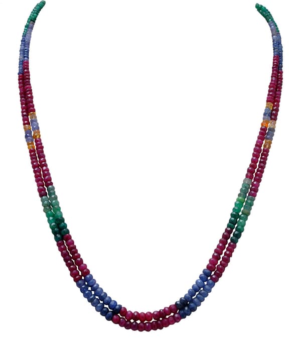 2 Layer Natural Precious Multi Color Gemstone Beads Necklace NP1012