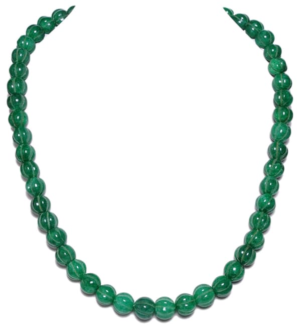 Emerald Gemstone Pumpkin Shape Carved Beads Necklace NP1013