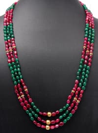 3 Layer Natural Emerald Gemstone Oval Beads Necklace NP1014 photo 3
