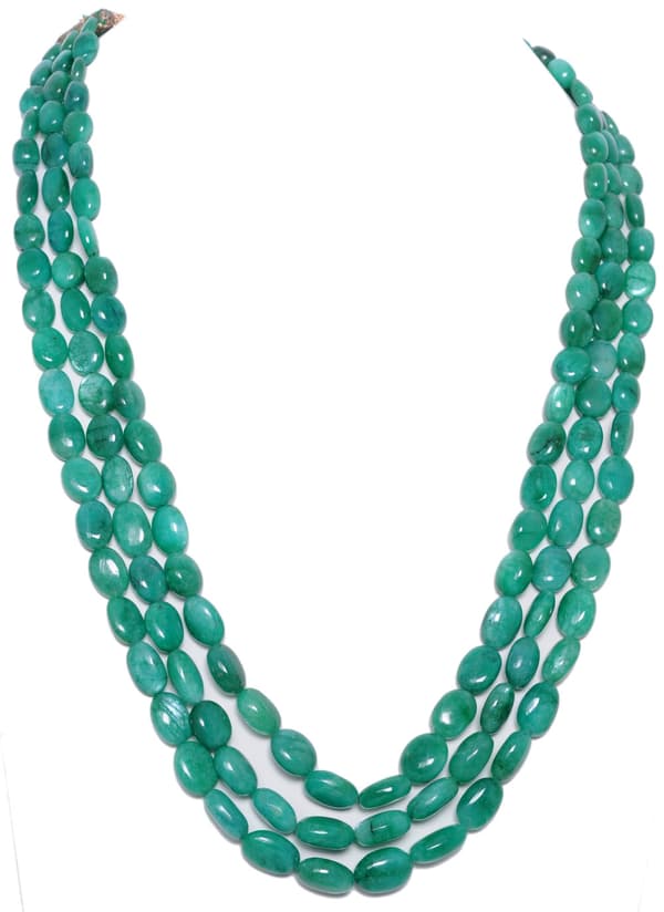 3 Row Necklace of Emerald Oval Shape Beads NP1015