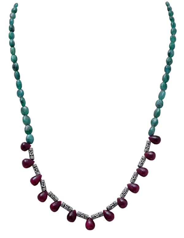 Ruby & Emerald Genuine Gemstone Designer Beaded Necklace NP1021