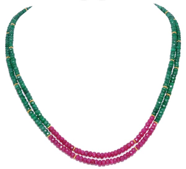 2 Layer Necklace of Emerald & Ruby Gemstone Beads NP1022