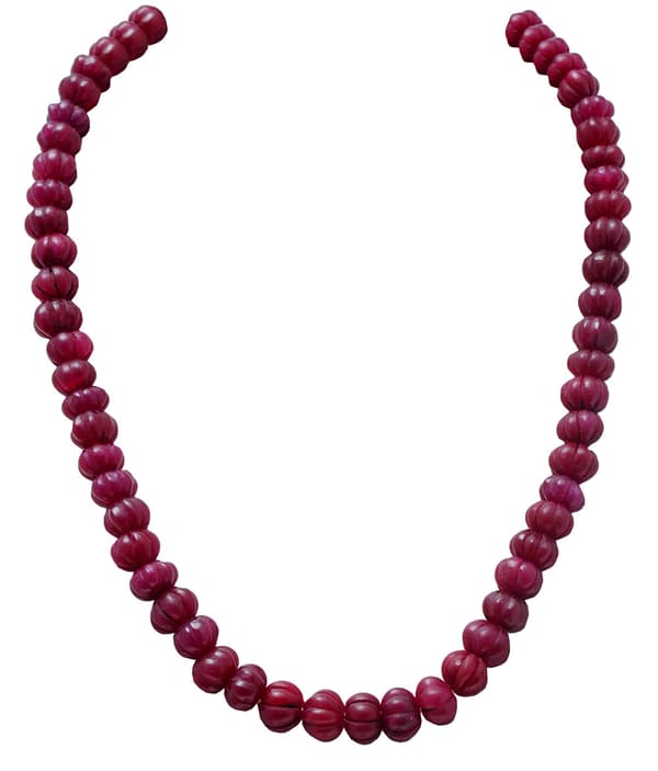 Pumpkin Shape Carved Ruby Gemstone Beaded Necklace NP1028