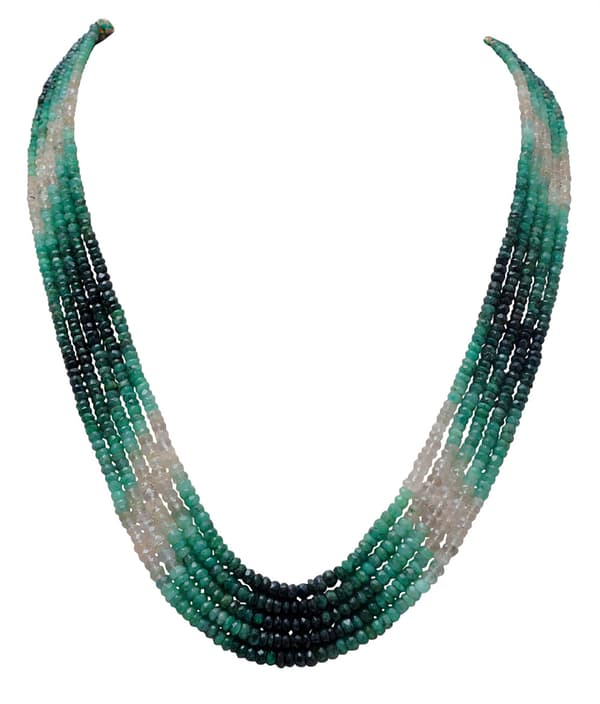 5 Layer Necklace of Emerald Gemstone Faceted Round Beads NP1031