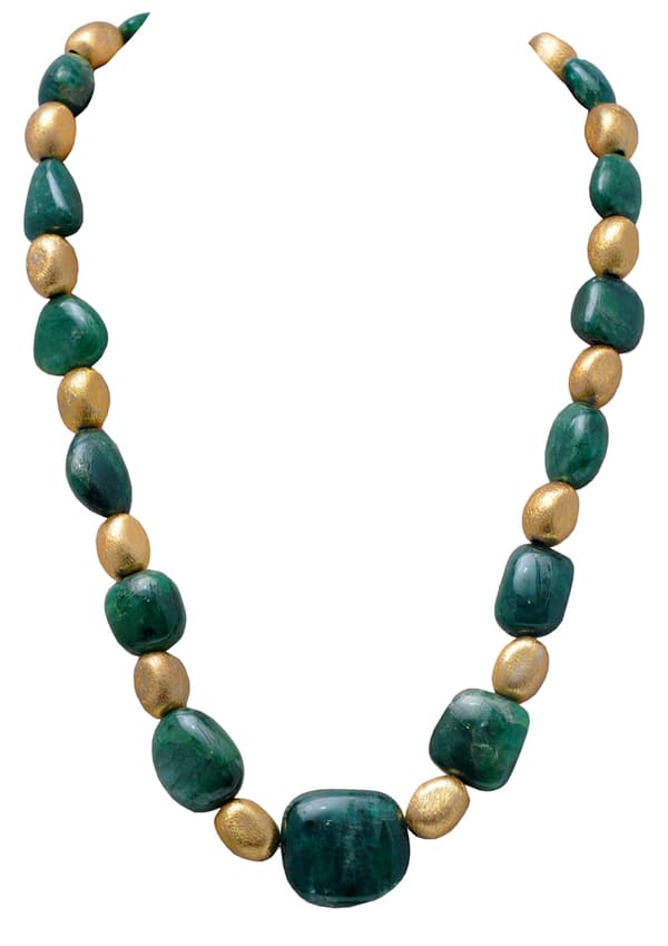 Emerald Gemstone Nuggets Shape Beads With Vermeil Elements NP1047