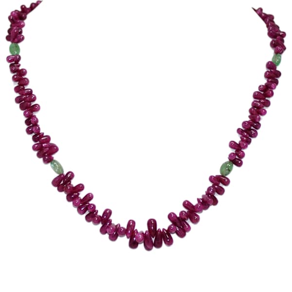 Beautiful Necklace of Natural Ruby Fine Quality Drops With Emerald Beads NP1049