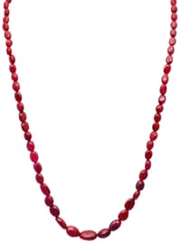 Natural Ruby Gemstone Oval Shape Smooth Beads Necklace NP1080 photo 1