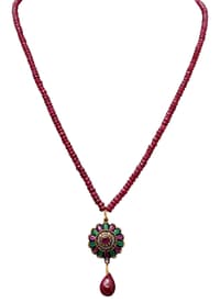 Ruby & Emerald Gemstone Beads necklace With Silver Pendant & earring NP1374 photo 1