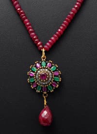 Ruby & Emerald Gemstone Beads necklace With Silver Pendant & earring NP1374 photo 2