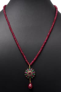 Ruby & Emerald Gemstone Beads necklace With Silver Pendant & earring NP1374 photo 3