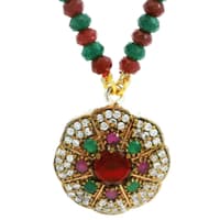 Ruby & Emerald Gemstone Beads necklace With Silver Pendant & earring NP1375 photo 2