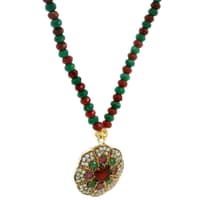 Ruby & Emerald Gemstone Beads necklace With Silver Pendant & earring NP1375 photo 3