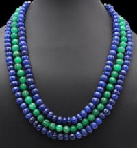 3 Layers Emerald & Blue Sapphire Gemstone Melon Shape Necklace NP1389 photo 3