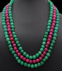 3 Layers Ruby & Emerald Gemstone Melon Shape Necklace NP1393 photo 3