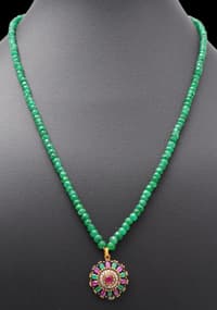 Ruby & Emerald Gemstone Faceted Beaded Necklace With Silver Element NP1406 photo 3