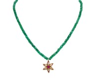 Emerald Faceted Beads String With Ruby Studded Pendant NP1434 photo 1