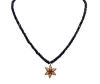 Blue Sapphire Faceted Beads String With Ruby Studded Pendant NP1435 photo 1