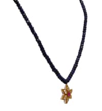 Blue Sapphire Faceted Beads String With Ruby Studded Pendant NP1435 photo 2
