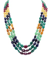 3 Layers of Emerald, Ruby, Sapphire Gemstone Oval Shape Beads Necklace NP1441 photo 1