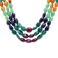 3 Layers of Emerald, Ruby, Sapphire Gemstone Oval Shape Beads Necklace NP1441 photo 2