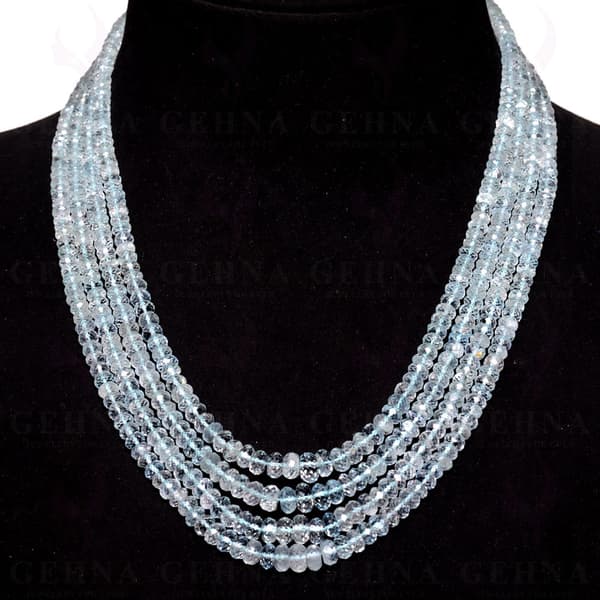 4 Lines 438 Carats Aquamarine Gemstone Faceted Bead Necklace AQ1002
