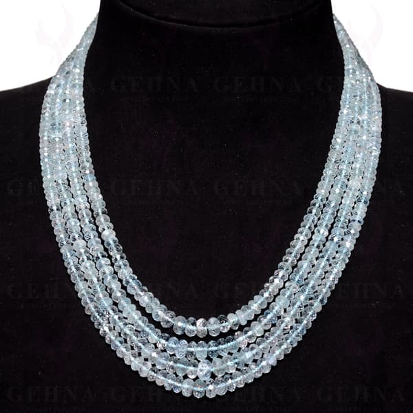 4 Lines 463 Carats Aquamarine Gemstone Faceted Bead Necklace AQ1003