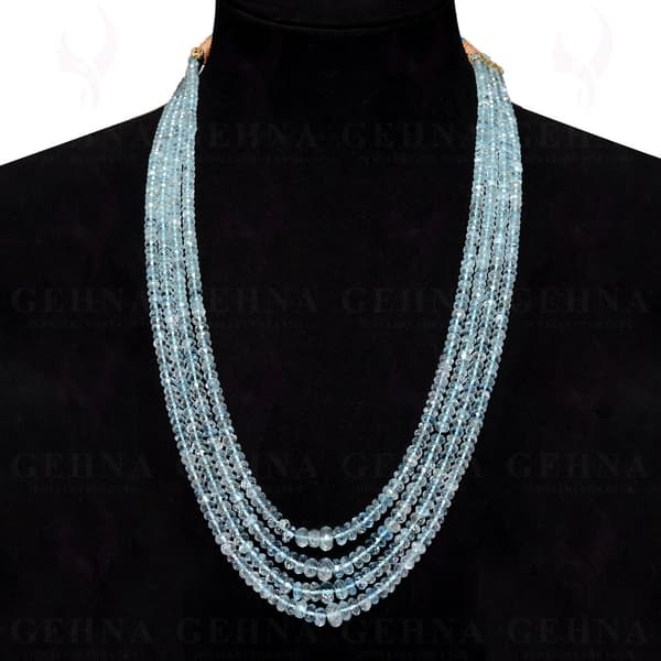 4 Lines 527 Carats Aquamarine Gemstone Faceted Bead Necklace AQ1005