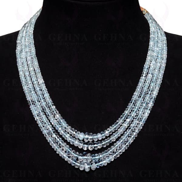 4 Lines 460 Carats Aquamarine Gemstone Faceted Bead Necklace AQ1007
