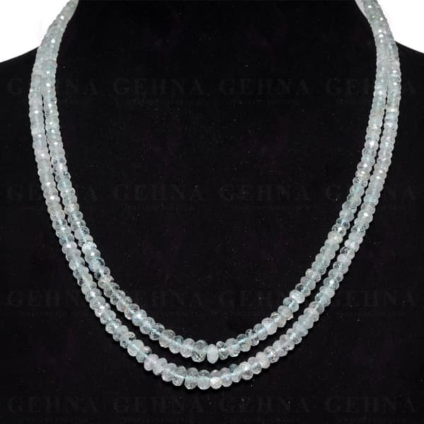 2 Lines 134 Carats Aquamarine Gemstone Faceted Bead Necklace AQ1009