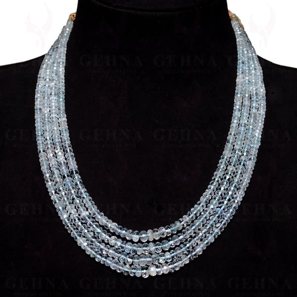 4 Lines 427 Carats Aquamarine Gemstone Faceted Bead Necklace AQ1013
