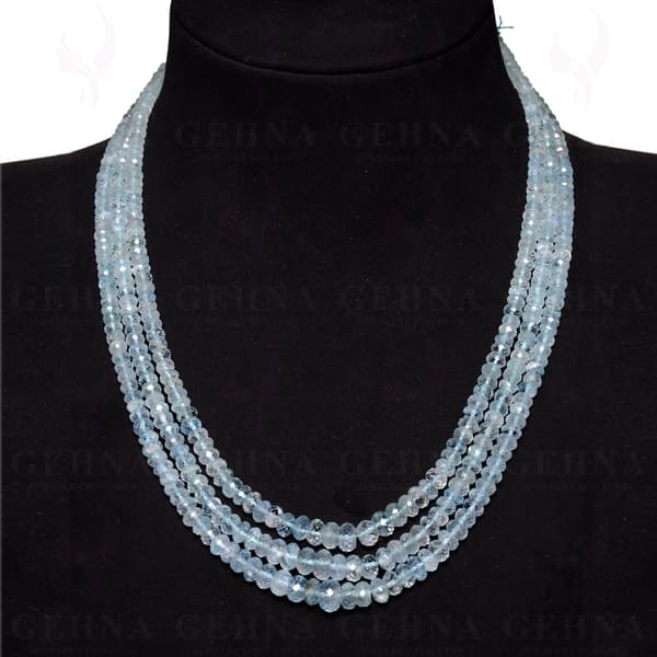 3 Lines 379 Carats Aquamarine Gemstone Faceted Bead Necklace AQ1015