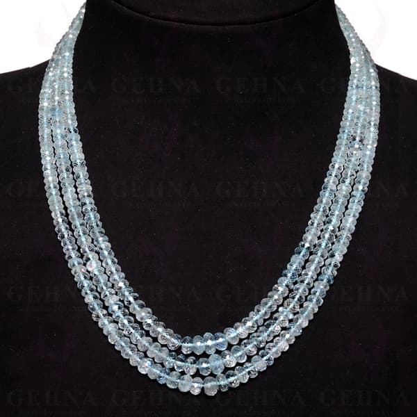 3 Lines 371 Carats Aquamarine Gemstone Faceted Bead Necklace AQ1016