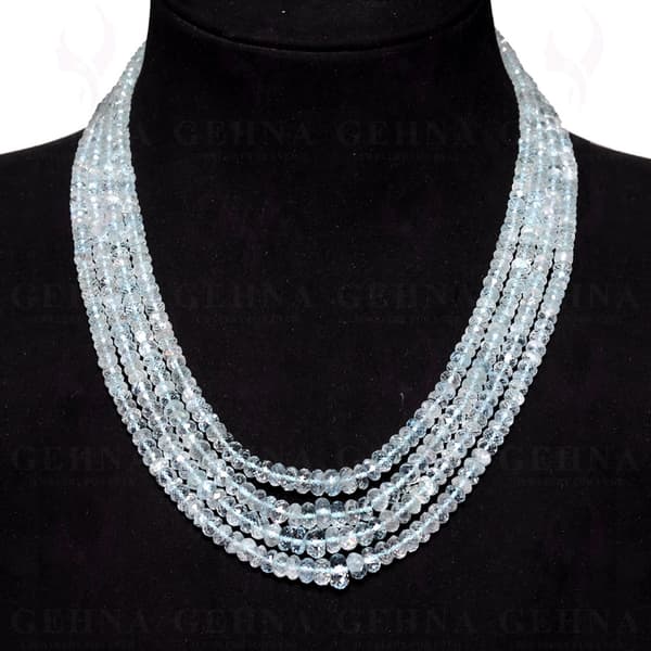 4 Lines 473 Carats Aquamarine Gemstone Faceted Bead Necklace AQ1017