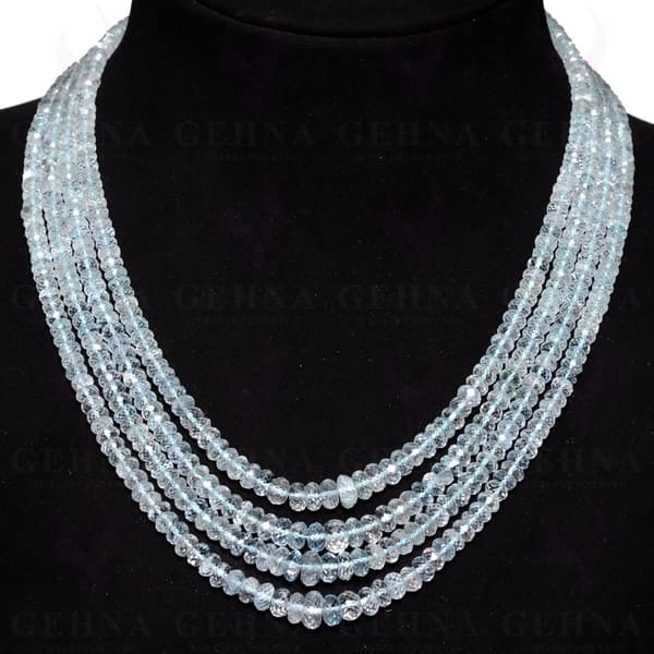 4 Lines 464 Carats Aquamarine Gemstone Faceted Bead Necklace AQ1019